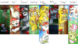 Size: 1600x908 | Tagged: safe, artist:erichestnut, oc, oc:ferrin winds, oc:gladious cloud, oc:jasmine sweetcup, species:alicorn, species:pegasus, species:pony, g4, alicorn oc, cover art, flower, flower in hair, horn, letter, wings