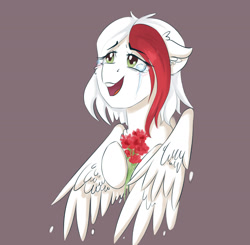Size: 1865x1827 | Tagged: safe, artist:tavifly, oc, oc only, species:pegasus, species:pony, g4, belarus, belarusian, crying, cute, ear fluff, female, flower, open mouth, smiling, solo, wings