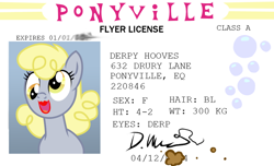 Size: 900x548 | Tagged: safe, artist:multiversecafe, character:derpy hooves, species:pegasus, species:pony, female, license, mare, solo