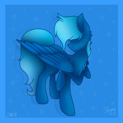 Size: 768x768 | Tagged: safe, artist:saladstarry, oc, oc only, species:pegasus, species:pony, g4, chest fluff, hair over eyes, pegasus oc, raised hoof, signature, solo, wings