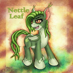 Size: 5000x5000 | Tagged: safe, artist:eltaile, oc, oc only, oc:nettle leaf, species:bat pony, species:pony, g4, grin, open mouth, smiling, solo