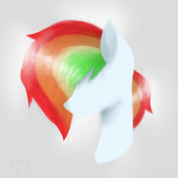 Size: 720x720 | Tagged: safe, artist:saladstarry, oc, oc only, species:earth pony, species:pony, g4, bust, earth pony oc, gray background, multicolored hair, rainbow hair, simple background, solo