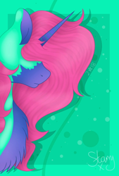 Size: 720x1064 | Tagged: safe, artist:saladstarry, oc, oc only, species:pony, species:unicorn, g4, bust, chest fluff, horn, signature, solo, unicorn oc