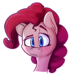 Size: 2100x2100 | Tagged: safe, artist:packy paca, character:pinkie pie, species:earth pony, species:pony, g4, bust, female, looking at you, pouting, simple background, solo, transparent background