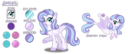 Size: 3620x1540 | Tagged: safe, artist:purplepotato04, oc, oc:abigail, parent:silverstream, parent:sweetie belle, species:classical hippogriff, species:hippogriff, species:seapony (g4), g4, female, magical lesbian spawn, offspring, parents:sweetiestream, reference sheet, simple background, solo, transparent background