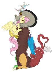 Size: 3103x4081 | Tagged: safe, artist:snspony, character:discord, character:fluttershy, species:draconequus, species:pegasus, species:pony, ship:discoshy, g4, chest fluff, female, male, shipping, simple background, straight, white background