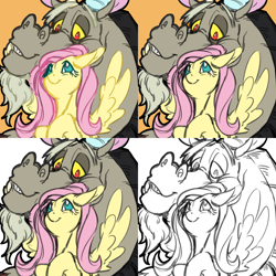 Size: 2400x2400 | Tagged: safe, artist:snspony, character:discord, character:fluttershy, species:draconequus, species:pegasus, species:pony, ship:discoshy, g4, female, high res, male, shipping, straight