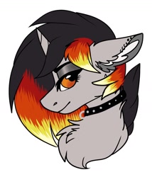 Size: 1084x1266 | Tagged: safe, artist:ondrea, oc, oc:moonshine, species:pony, species:unicorn, g4, bust, chest fluff, collar, eyeshadow, grin, horn, makeup, portrait, simple background, smiling, spiked collar, unicorn oc, white background