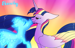 Size: 1385x900 | Tagged: safe, artist:ch0c0butt, character:flash sentry, character:twilight sparkle, character:twilight sparkle (alicorn), species:alicorn, species:pegasus, species:pony, ship:flashlight, episode:the last problem, g4, my little pony: friendship is magic, alternate hairstyle, bittersweet, boop, crying, eyes closed, feels, female, ghost, immortality blues, male, mare, memory, noseboop, older, older twilight, princess twilight 2.0, raised hoof, shipping, stallion, straight, tears of joy, undead