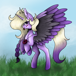 Size: 1080x1080 | Tagged: safe, artist:saladstarry, oc, oc only, oc:star heart, species:alicorn, species:pony, g4, alicorn oc, blep, female, grass, horn, jewelry, mare, necklace, outdoors, rearing, solo, tongue out, unshorn fetlocks, wings