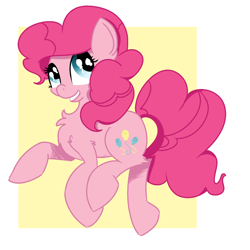 Size: 1024x1024 | Tagged: safe, artist:dozymouse, character:pinkie pie, species:earth pony, species:pony, abstract background, chest fluff, cute, cutie mark eyes, diapinkes, ear fluff, female, leg fluff, mare, smiling, solo, wingding eyes