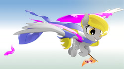 Size: 1440x807 | Tagged: safe, artist:aquilateagle, character:derpy hooves, species:pegasus, species:pony, g4, 3d, fabric, female, flag, flying, silk, solo, vector