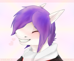 Size: 633x521 | Tagged: safe, artist:chao-xing, oc, oc only, species:anthro, species:earth pony, species:pony, g4, adorable face, clothing, colt, commission, cute, eyes closed, grin, happy, heart, love, male, scarf, simple background, smiling, solo, stallion