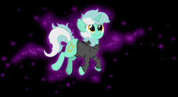 Size: 7559x4157 | Tagged: safe, artist:background basset, derpibooru original, character:lyra heartstrings, species:pony, species:unicorn, fanfic:background pony, g4, clothing, dig the swell hoodie, female, floating, hoodie, solo, space, void