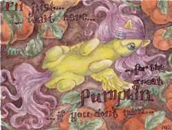 Size: 1287x979 | Tagged: safe, artist:shaiyeh, character:fluttershy, g4, charlie brown, cute, female, great pumpkin, hair over one eye, halloween, holiday, horses doing horse things, legs in air, lying down, on back, peanuts, pumpkin, shyabetes, solo