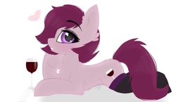Size: 1173x681 | Tagged: safe, artist:wulfieshydev, oc, oc only, species:earth pony, species:pony, g4, blushing, chest fluff, clothing, commission, earth pony oc, fluffy, hooves, lying down, photo, prone, signature, simple background, socks, white background