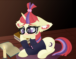 Size: 1920x1494 | Tagged: safe, artist:windykirin, character:moondancer, species:pony, species:unicorn, g4, book, candle, crying, cute, ear fluff, female, floppy ears, glasses, mare, sad, sadorable, solo