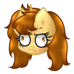 Size: 500x500 | Tagged: safe, artist:avelineh, oc, oc only, oc:creamy coffee, species:pony, g4, :i, blushing, derp, female, grumpy, head only, i mean i see, me gusta, simple background, solo, transparent, transparent background