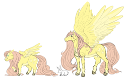 Size: 7093x4494 | Tagged: safe, artist:snspony, character:fluttershy, species:pegasus, species:pony, species:rabbit, g4, animal, colored hooves, female, hoers, mare, pale belly, simple background, solo, spread wings, standing, white background, wings