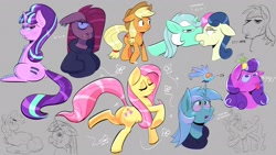 Size: 1920x1080 | Tagged: safe, artist:another_pony, character:applejack, character:big mcintosh, character:bon bon, character:fluttershy, character:lyra heartstrings, character:pinkamena diane pie, character:pinkie pie, character:screwball, character:starlight glimmer, character:sweetie drops, character:twilight sparkle, character:twilight sparkle (unicorn), species:earth pony, species:pegasus, species:pony, species:unicorn, fanfic:background pony, g4, art dump, big macintosh is not amused, bon bon is not amused, butt, chest fluff, cigarette, clothing, derp, equal cutie mark, floppy ears, gray background, hoodie, looking at you, nom, nope, parasprite, piercing, plot, s5 starlight, simple background, smoking, starlight is not amused, tongue out, unamused