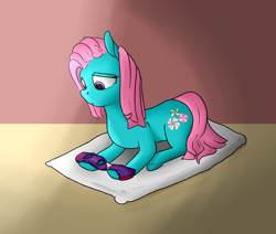 Size: 1738x1472 | Tagged: safe, artist:uteuk, character:minty, species:earth pony, species:pony, g3, clothing, ripping clothes, sad, socks