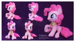 Size: 4573x2569 | Tagged: safe, artist:chibi-pets, character:pinkie pie, species:earth pony, species:pony, g4, element of laughter, irl, photo, plushie, raised hoof, sitting, smiling, solo