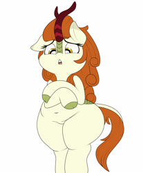 Size: 2704x3272 | Tagged: safe, artist:blitzyflair, character:autumn blaze, species:kirin, g4, autumn blob, belly button, chubby, cloven hooves, female, open mouth, simple background, thick, white background