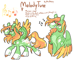 Size: 1089x900 | Tagged: safe, artist:fastserve, oc, oc:melody tune, parent:big macintosh, parent:zephyr breeze, parents:zephyrmac, species:pegasus, species:pony, g4, female, magical gay spawn, mare, music notes, offspring, simple background, singing, solo, white background