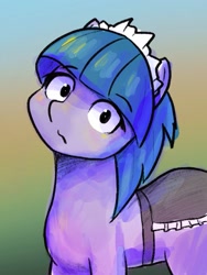 Size: 1495x1993 | Tagged: safe, artist:nullpotower, species:earth pony, species:pony, g4, female, gradient background, head tilt, looking at you, mare, solo, tote bag (character)