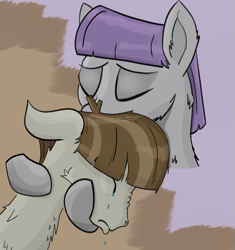 Size: 727x774 | Tagged: safe, artist:paracompact, character:maud pie, character:mudbriar, species:earth pony, species:pony, ship:maudbriar, g4, bust, consoling, crying, eyes closed, female, fluffy, male, mare, nose wrinkle, sad, shipping, simple background, stallion, straight