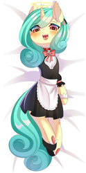Size: 2816x5668 | Tagged: safe, artist:alus, oc, oc:seven sister, species:pony, species:unicorn, g4, blushing, clothing, collar, halo, looking at you, maid, open mouth, smiling