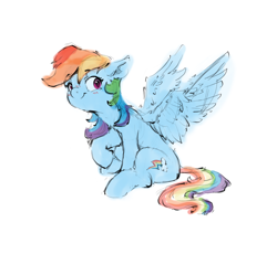 Size: 2770x2550 | Tagged: safe, artist:vanillaghosties, character:rainbow dash, species:pegasus, species:pony, g4, cute, dashabetes, ear fluff, female, looking at you, mare, simple background, sitting, smiling, solo, white background, wings