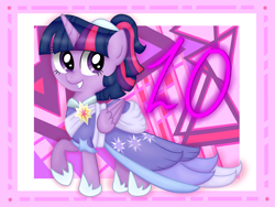 Size: 4032x3024 | Tagged: safe, artist:background basset, character:twilight sparkle, character:twilight sparkle (alicorn), species:alicorn, species:pony, episode:the last problem, g4, my little pony: friendship is magic, clothing, coronation dress, dress, female, folded wings, happy birthday mlp:fim, hoof shoes, mare, mlp fim's tenth anniversary, second coronation dress, smiling, solo, wings