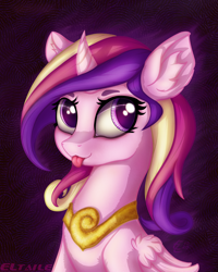 Size: 2000x2500 | Tagged: safe, artist:eltaile, character:princess cadance, species:alicorn, species:pony, g4, abstract background, bust, cute, cutedance, ear fluff, female, gold, high res, portrait, signature, solo, tongue out