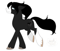 Size: 1987x1670 | Tagged: safe, artist:stagetechyart, oc, oc only, oc:black diamond, species:earth pony, species:pony, g4, earth pony oc, floppy ears, looking back, male, simple background, smiling, solo, transparent background, trotting