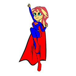Size: 768x768 | Tagged: safe, artist:thatradhedgehog, character:sunset shimmer, species:eqg human, g4, my little pony:equestria girls, crossover, female, simple background, solo, superman, transparent background