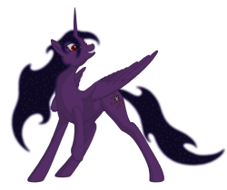 Size: 1920x1611 | Tagged: safe, artist:nebulastar985, oc, oc only, oc:midnight star, species:alicorn, species:pony, fanfic:midnight star, g4, alicorn oc, background removed, ethereal mane, female, galaxy mane, horn, looking up, mare, simple background, solo, transparent background, wings