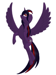 Size: 1427x1920 | Tagged: safe, alternate version, artist:nebulastar985, oc, oc only, oc:midnight star, species:alicorn, species:pony, fanfic:midnight star, g4, background removed, female, flying, looking up, mare, simple background, solo, transparent background