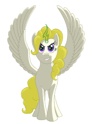 Size: 1424x1920 | Tagged: safe, alternate version, artist:nebulastar985, character:surprise, species:pegasus, species:pony, g4, disguise, disguised changeling, female, glowing horn, grin, horn, mare, simple background, smiling, solo, spread wings, transparent background, wings