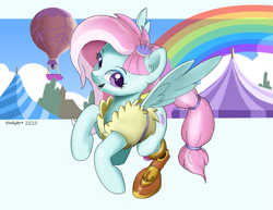 Size: 887x685 | Tagged: safe, artist:vinilyart, character:kerfuffle, species:pegasus, species:pony, friendship is magic: rainbow roadtrip, g4, my little pony: friendship is magic, amputee, clothing, female, hot air balloon, mare, open mouth, prosthetic limb, prosthetics, smiling, solo