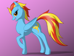 Size: 2000x1500 | Tagged: safe, artist:nebulastar985, oc, oc only, oc:sunfire, species:pegasus, species:pony, g4, female, gradient background, mare, open mouth, pegasus oc, raised hoof, solo, wings