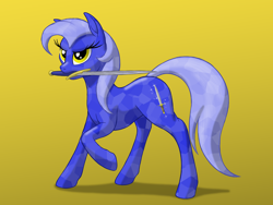 Size: 2000x1500 | Tagged: safe, artist:nebulastar985, oc, oc only, species:crystal pony, species:pony, g4, eyelashes, female, gradient background, mare, mouth hold, raised hoof, solo, sword, weapon