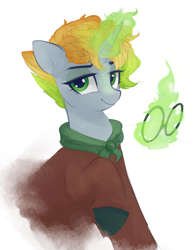 Size: 1366x1762 | Tagged: safe, artist:some_ponu, oc, oc only, oc:maggie citrus, species:pony, species:unicorn, g4, female, glasses, glowing horn, horn, lidded eyes, magic, mare, raised hoof, simple background, smiling at you, solo, telekinesis, white background