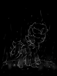 Size: 3024x4032 | Tagged: safe, artist:background basset, character:lyra heartstrings, species:pony, species:unicorn, fanfic:background pony, g4, black background, clothing, death, fading out, hoodie, sad, simple background, solo, white outline