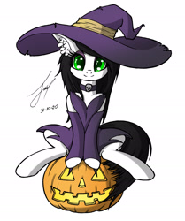 Size: 1595x1904 | Tagged: safe, artist:jacquibim, oc, oc only, g4, clothing, cute, halloween, hat, holiday, jack-o-lantern, nightmare night, pumpkin, simple background, white background, witch hat