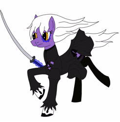Size: 2449x2490 | Tagged: safe, artist:timejumper, oc, oc:gamma 4, species:pony, g4, android, arcatar animatronics, boots, clothing, dress, gloves, katana, magic, nier: automata, robot, robot pony, running, shoes, skirt, sword, thigh boots, weapon