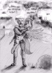Size: 2641x3675 | Tagged: safe, artist:ksopies, character:fluttershy, species:human, sean connery, shipping, traditional art