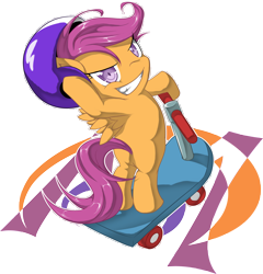 Size: 5573x5814 | Tagged: safe, artist:zaiyaki, character:scootaloo, species:pony, absurd resolution, female, helmet, scooter, simple background, solo, transparent background