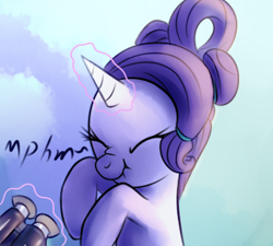 Size: 322x290 | Tagged: safe, artist:explosivegent, character:rarity, alternate hairstyle, binoculars, cropped, eyes closed, female, magic, scrunchy face, solo, telekinesis
