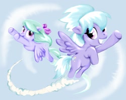 Size: 1895x1500 | Tagged: safe, artist:elenaboosy, character:cloudchaser, character:flitter, species:pony, duo, duo female, female, flying, looking at each other, mare, spread wings, trail, underhoof, wings